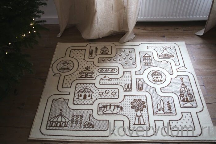 Детский монохромный ковер с дорогами PLANET крем-беж